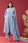 Buy_Abbaran_Blue Kurta And Palazzo Cotton Cambric Printed Block Scallop Neck Set _at_Aza_Fashions