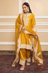 Buy_Sheetal Batra_Yellow Kurta  Pure Silk Chanderi Embroidered Gota Kashmiri Tilla A-line Set _at_Aza_Fashions