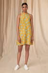 Buy_Masaba_Yellow Bemberg Linen Printed Crazy Daizy Halter Neck Dress _at_Aza_Fashions