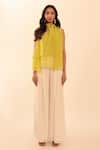 Buy_Vanshika Agarwal Label_Yellow Organza Tie-up Nora Layered Bow Top And Pant Set _at_Aza_Fashions