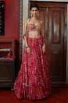 Shop_Arpita Mehta_Red Georgette And Embroidery Garden Halter Neck Tiered Skirt Set _at_Aza_Fashions