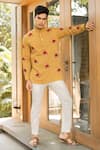 Buy_Vaani Beswal_Yellow Handwoven Cotton Embroidered Thread Haider Short Kurta _at_Aza_Fashions