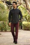 Buy_Raw & Rustic By Niti Bothra_Black Cotton Embroidery Mandarin Collar Kurta Shirt _at_Aza_Fashions