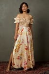 Buy_RI.Ritu Kumar_Off White Silk Printed Zardozi Sweetheart Neck Floral And Embroidered Gown _at_Aza_Fashions