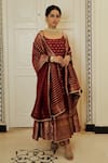 Buy_Safaa_Red Vegan Silk Lining Shantoon Woven Geometric The Sindoori Anarkali Set _at_Aza_Fashions