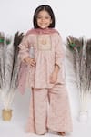 Buy_Little Bansi_Pink Cotton Embroidered Floral Chikankari Frock Kurta Sharara Set _at_Aza_Fashions