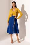 Buy_Kritika Madan Label_Yellow Banana Crepe Open Jacket And Asymetric Skirt Set  _at_Aza_Fashions