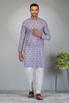 Buy_Eleven Brothers_Purple Kurta Softy Silk Print Flower Motif And Pant Set _at_Aza_Fashions