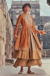 Buy_Taisha_Gold Jacket Pure Kadwa Silk Handwoven And Embroidered Floral Pattern Anarkali Set _at_Aza_Fashions