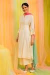 Buy_Kacha Tanka_Ivory Kurta And Palazzo Cotton Voile Hand Embroidery Beads Embellished Set _at_Aza_Fashions