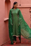 Buy_Deep Thee_Green Tissue Embroidery Zari Round Stripe Pattern Kurta Set _at_Aza_Fashions