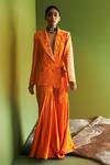 Buy_Esha Arora_Orange Vegan Silk Embroidered Sequin Notched Lapel Collar Blazer Sharara Set _at_Aza_Fashions