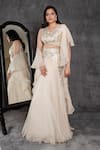 Buy_Sunita Bhandari_Ivory Viscose, Organza Embroidery, Gota Patti V-neck Lehenga Set _at_Aza_Fashions
