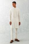 Buy_Devnaagri_Ivory Silk, Chanderi, Polyester Lace Ikat Pattern Kurta With Pant _at_Aza_Fashions