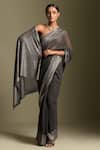 Buy_Two Sisters By Gyans_Grey Georgette Two Toned Saree With Unstitched Blouse Piece _at_Aza_Fashions