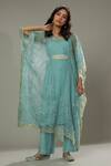 Buy_I AM Design_Blue Silk Organza Floral Appliques, Sequins Peppermint Candy Kaftan And Pant Set _Online_at_Aza_Fashions