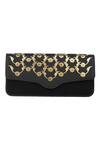 Buy_Aranyani_Black Glided Champa Flower Gold Pattern The Clutch_Online_at_Aza_Fashions