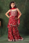 Buy_LittleCheer_Red Kurta And Palazzo Viscose Cotton Printed Embroidered Gota Patti Border Set _at_Aza_Fashions