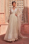 Buy_Nidhika Shekhar_Ivory Foil Georgette Embroidery Beads Basant Rani Bodice Anarkali With Dupatta _at_Aza_Fashions