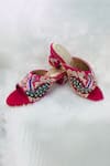 Buy_Rajasthani Stuff_Pink Embroidered Parsni Velvet Block Heels_at_Aza_Fashions