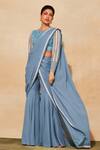 Buy_DiyaRajvvir_Blue Tulle And Georgette Embroidery Pre-draped Pant Saree With Scallop Blouse _at_Aza_Fashions