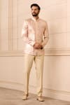 Buy_Tarun Tahiliani_Pink Bandhgala  Foil Jersey Printed Paisley Trouser Set _at_Aza_Fashions