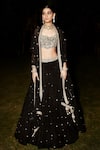 Buy_MATSYA_Black Organza Georgette Embroidery Zardozi The Holy Roman Lehenga Set  _at_Aza_Fashions