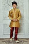 Buy_Petite Pomme_Gold Silk Straight Mandarin Collar Kurta Set _at_Aza_Fashions