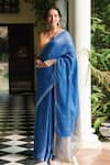 Buy_Dressfolk_Blue 100% Linen And Zari Woven Polka Dot & Chakori Pattern Saree  _at_Aza_Fashions