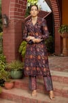 Buy_Safaa_Blue Moonga Silk Woven Floral And Paisley Pattern Zubaida Blazer And Pant Set _at_Aza_Fashions