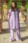 Buy_Monk & Mei_Purple Georgette Embroidered Floral V Neck Kaftan And Pant Set _at_Aza_Fashions