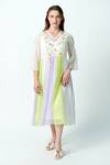Buy_Jyoti Bansal_White Kota Doria Tassels, Lace V-neck Sweet Encounter Dress _at_Aza_Fashions