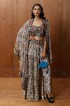 Buy_Pds By Sneha_Ivory Organza Crepe Cotton Lycra Print And Cape Wrap Skirt Set  _at_Aza_Fashions