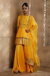Buy_Omana By Ranjana Bothra_Yellow Cotton, Silk, Organza Gota Patti, Embroidery Noor Placement Kurta Set _at_Aza_Fashions