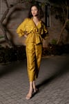 Buy_Kavya Singh Kundu_Yellow Mulberry Silk Embroidered Shell Raa Jacket Top With Pant _at_Aza_Fashions