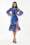 Buy_KoAi_Blue Chiffon Floral Bow Tie Collar Flounce Hem Dress _at_Aza_Fashions