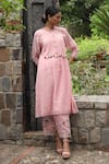 Buy_Desert Shine by Sulochana Jangir_Pink Handwoven Chanderi Embroidered Aari Round Pintucked Kurta And Salwar Set _at_Aza_Fashions