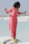 Buy_Tatwa_Coral Handloom Cotton, Viscose, Silk Chanderi Resham Kurta And Pant Set _at_Aza_Fashions