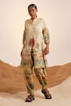 Buy_Cord_White Linen Printed Botanical Mandarin Collar Oracle Kurta _at_Aza_Fashions