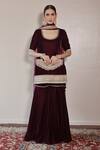 Buy_Shrutkirti_Maroon Silk Velvet Embellished Zoya Straight Hem Kurta Sharara Set For Women_at_Aza_Fashions