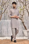 Buy_Charkhee_Grey Kurta  Schiffli Solid Pathani And Salwar Set _at_Aza_Fashions