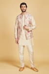 Buy_Amrin khan_Cream Muga And Floral Print Chanderi Vintage Pattern Bundi And Kurta Set  _at_Aza_Fashions