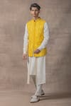 Buy_Sarab Khanijou_Yellow Organza, Modal Mirrors, Embroidery Thread And Work Waist Coat & Kurta Set _at_Aza_Fashions