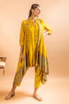 Buy_Sunita Nagi_Yellow Dupion Embroidered Leather And Applique Work Jacket Open Pant Set _at_Aza_Fashions