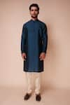 Buy_Tisa - Men_Blue Kurta Silk Embroidered Resham Thread Mandarin Collar And Pant Set  _at_Aza_Fashions