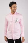 Buy_Sanjana reddy Designs_Pink Stretchable Cotton Hand Embroidered Teddy Shirt  _at_Aza_Fashions