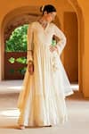 Buy_PREEVIN_Off White Angrakha Cotton Mulmul And Dupatta Triangle Anarkali With  _at_Aza_Fashions