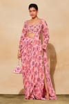 Buy_DiyaRajvvir_Pink Georgette, Tulle Beads, Cut Chintz Floral Print Pant Saree With Blouse _at_Aza_Fashions