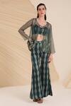 Buy_Divya Aggarwal_Green Bustier And Pants- Satin Printed Leaf Olivia Organza Jacket & Set _at_Aza_Fashions