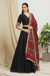 Buy_Surendri_Black Raw Silk Hand Embroidery Sequins V Neck Lehenga Set _at_Aza_Fashions